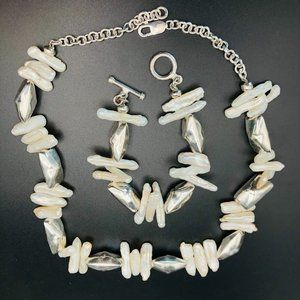 RARE, Massive Baroque Pearls & Sterling Silver 16" to 19" Necklace + 7" Bracelet